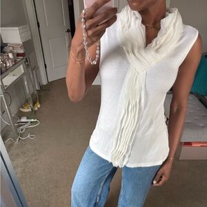 White Sleeveless Ruffle V-Neck Top